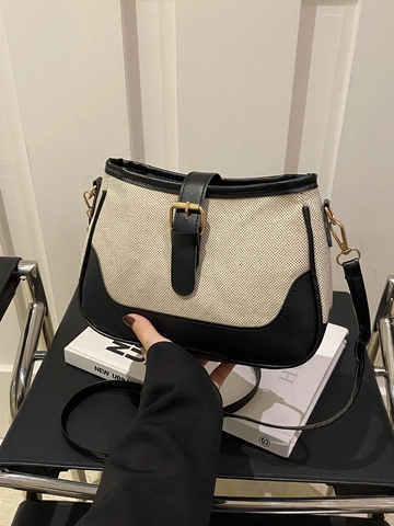 Borsa a Spalla Secchiello Vintage in Tela e Pelle PU Patchwork per Donna Borsa Sottobraccio a Contrasto Borsa Casual