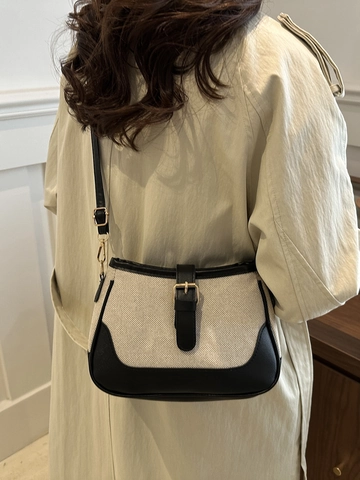 Borsa a Spalla Secchiello Vintage in Tela e Pelle PU Patchwork per Donna Borsa Sottobraccio a Contrasto Borsa Casual