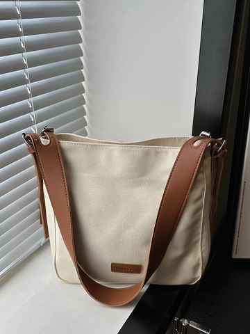 Borsa A Secchiello In Tela Con Tracolla In Pelle Grande Capacità Casual Borsa A Spalla Per Donna Stile Retro Minimalista
