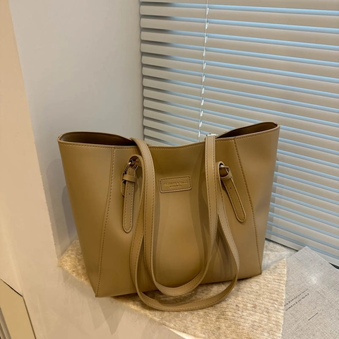 Large Capacity PU Leather Tote Bag Minimalist Solid Color Shoulder Bag With Adjustable Strap For Women Daily Commute Office