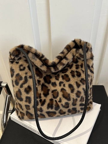 Borsa Tote In Pelliccia Sintetica Leopardata Peluche Grande Capacità Borsa A Spalla Donna Moda Autunno Inverno