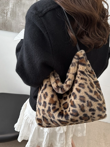 Borsa Tote In Pelliccia Sintetica Leopardata Peluche Grande Capacità Borsa A Spalla Donna Moda Autunno Inverno