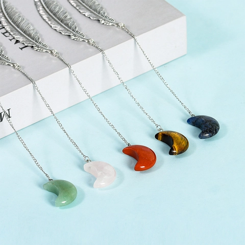 Segnalibro Vintage in Lega a Forma di Piuma Con Pendente a Mezzaluna in Pietra Naturale Accessori per Libri in Cristallo Regalo Donna