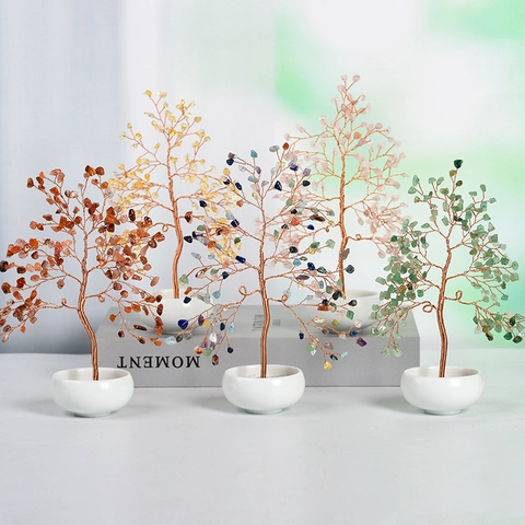 Albero Dei Soldi in Cristallo Naturale Albero Della Vita in Pietre Preziose Fatto a Mano Con Base in Ceramica Decorazione per Casa Ufficio