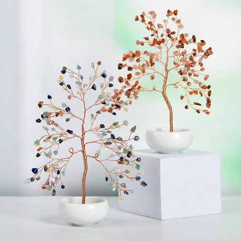 Albero Dei Soldi in Cristallo Naturale Albero Della Vita in Pietre Preziose Fatto a Mano Con Base in Ceramica Decorazione per Casa Ufficio