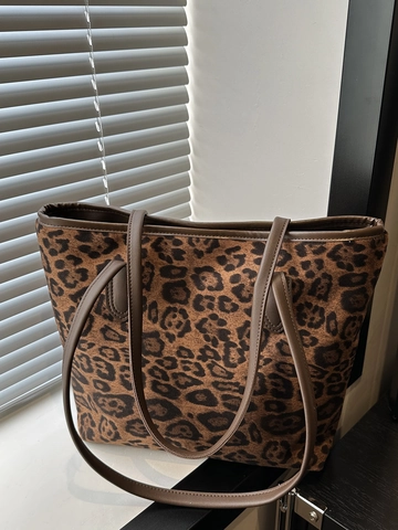 Damen Trendy Leopardenmuster Shopper Große Kapazität PU Leder Umhängetasche Lässige Pendler Handtasche Mode Tiermuster