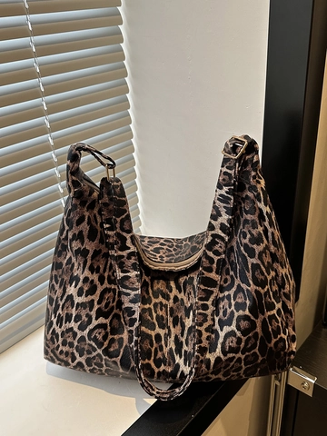 Borsa Tote da Donna con Stampa Leopardata Grande Capacità in Pelle PU Borsa a Tracolla Hobo Tracolla Regolabile Moda