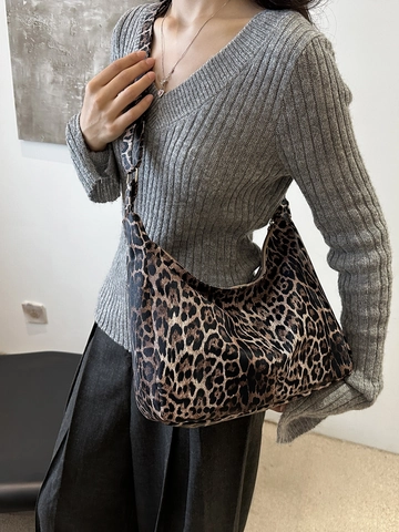 Borsa Tote da Donna con Stampa Leopardata Grande Capacità in Pelle PU Borsa a Tracolla Hobo Tracolla Regolabile Moda