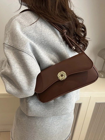 Women PU Leather Underarm Bag Golden Twist Buckle Flap Baguette Bag Vintage Solid Color Shoulder Crossbody Bag Handbag