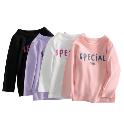 Girls Long Sleeve Cotton T-Shirt Round Neck Special Girl Letter Print Casual Basic Top For Kids Toddler 3-8 Years Autumn