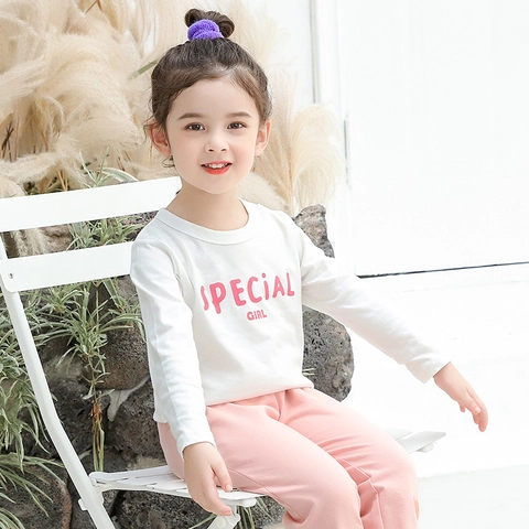 Girls Long Sleeve Cotton T-Shirt Round Neck Special Girl Letter Print Casual Basic Top For Kids Toddler 3-8 Years Autumn