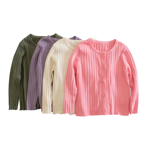 Girls Knit Cardigan Cotton Ribbed Sweater Round Neck Long Sleeve Button Up Autumn Outerwear Basic Sweet Top Clothes