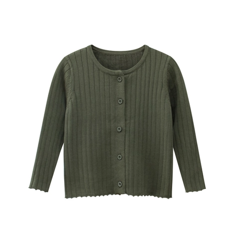 Girls Knit Cardigan Cotton Ribbed Sweater Round Neck Long Sleeve Button Up Autumn Outerwear Basic Sweet Top Clothes
