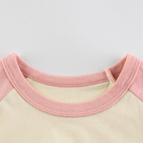 Camiseta de Manga Corta Raglán de Algodón de Verano para Niñas Estilo Coreano Patrón de Oso de Dibujos Animados Blanco Hueso Rosa