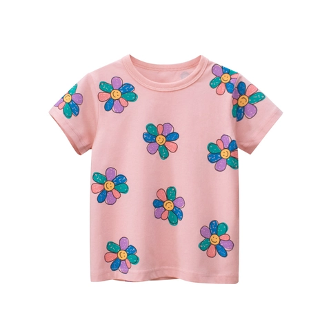 Mädchen Kurzarm T-Shirt Aus Weicher Baumwolle Mit Buntem Sonnenblumenmuster Atmungsaktiv Und Bequem Für Den Sommer Kids Top