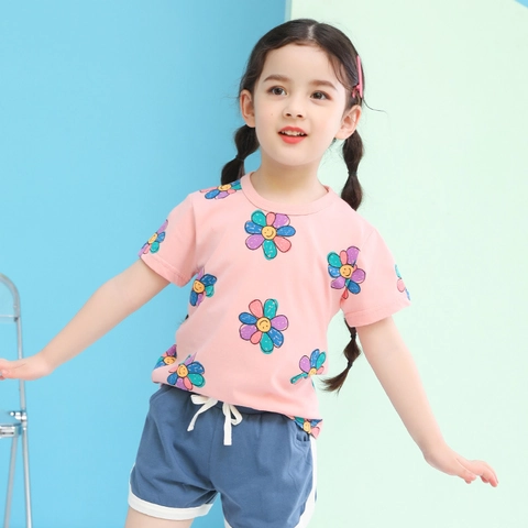 Mädchen Kurzarm T-Shirt Aus Weicher Baumwolle Mit Buntem Sonnenblumenmuster Atmungsaktiv Und Bequem Für Den Sommer Kids Top