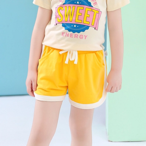 Girls Cotton Sports Shorts Kids Summer Casual Bottoms Contrast Piping Elastic Drawstring Waist Pockets Toddler Fashion
