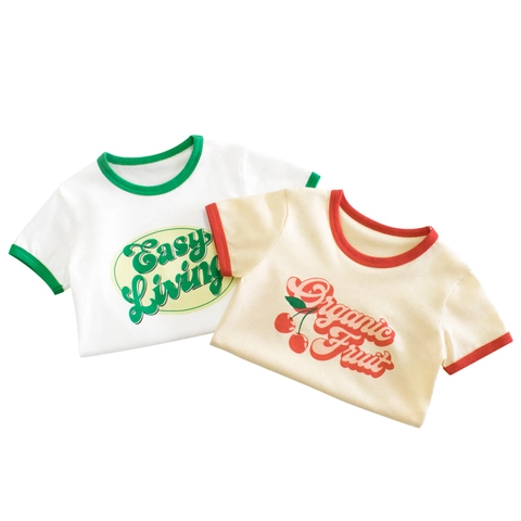 Meisjes T-Shirt Korte Mouw Katoen Ringer Tee Cartoon Fruit Letter Print Casual Zomer Top Kleding
