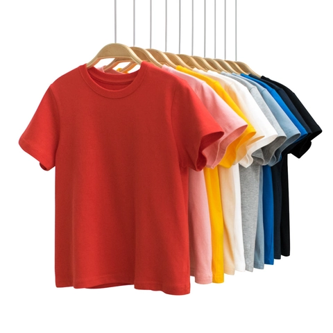 Kids T-Shirt 100 Cotton Short Sleeve Crew Neck Solid Color Breathable Soft Summer Tops For Boys Girls Unisex