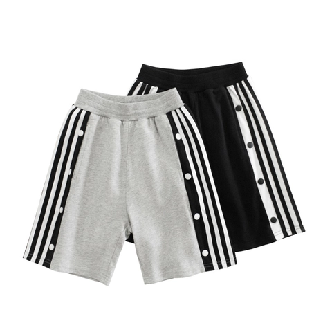 Kinder Jungen Mädchen Sport Shorts Reine Baumwolle Seitliche Druckknöpfe Gestreift Kontrast Lässig Elastischer Bund