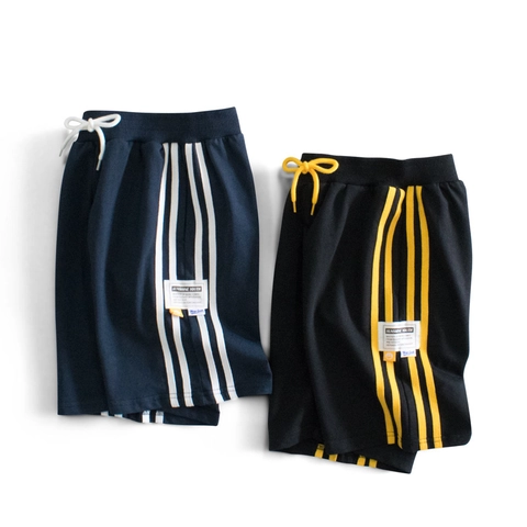 Kids 100% Cotton Sporty Shorts Korean Style Contrast Stripes Drawstring Casual Mid Pants For Boys Girls Teens Summer Wear