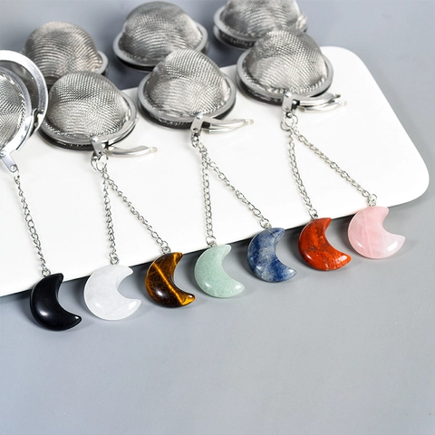 Stainless Steel Tea Infuser Mesh Ball With Natural Stone Moon Pendant Crystal Tea Strainer For Loose Leaf Tea Kitchen Tools