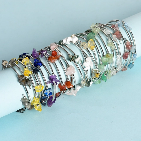 Natural Crystal Crushed Stone Double Layer Wrap Bracelet For Women Handmade Bohemian Alloy Tube Jewelry Gift