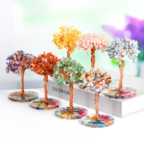 Handcrafted Natural Amethyst Crystal Money Tree With Agate Resin Base Copper Wire Wrapped Gemstone Tree For Home Office Decor Healing Ornament
