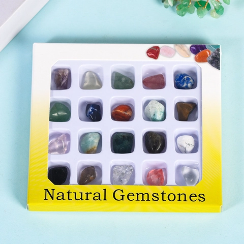 Natural Gemstones Minerals Specimen Box Set Tumbled Stones Amethyst Rose Quartz Lapis Lazuli Crystal Education Collection Decor Gift