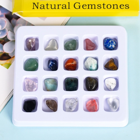 Natural Gemstones Minerals Specimen Box Set Tumbled Stones Amethyst Rose Quartz Lapis Lazuli Crystal Education Collection Decor Gift