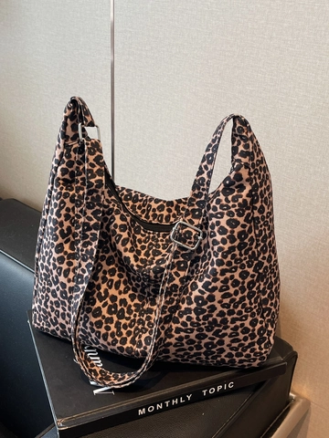Mode Leopardenmuster Segeltuch Tragetasche Große Kapazität Damen Schulter Umhängetasche Mit Verstellbarem Gurt Reißverschluss Handtasche