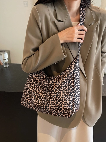 Mode Leopardenmuster Segeltuch Tragetasche Große Kapazität Damen Schulter Umhängetasche Mit Verstellbarem Gurt Reißverschluss Handtasche