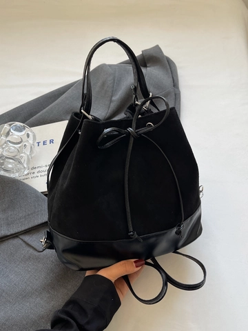 Mochila Vintage De Ante Y Cuero PU Para Mujer Bolso Cubo Con Cordón Gran Capacidad Mochila Escolar Para Estudiantes De Moda Con Colgante