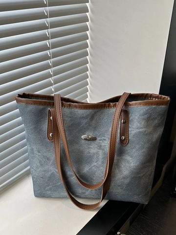 Grande Borsa Tote In Denim Lavato E Pelle PU Per Ufficio Lavoro Retro Semplice Moda Donna Con Ciondolo A Nuvola