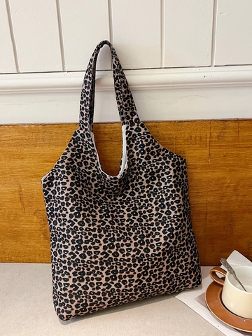 Leinwand Tragetasche Mit Leopardenmuster Große Kapazität Pendler Schulterhandtasche Mode Casual Für Damen Studenten