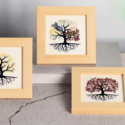 Tree Of Life Crystal Crushed Stone Wood Photo Frame Handcrafted Desktop Ornament For Home Office Decor Natural Stone Art Gift