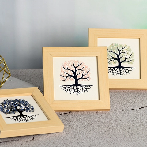 Tree Of Life Crystal Crushed Stone Wood Photo Frame Handcrafted Desktop Ornament For Home Office Decor Natural Stone Art Gift