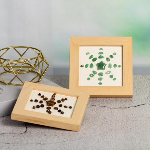 Cornice per Foto in Legno con Motivo a Stella in Pietra di Cristallo Naturale Ornamento da Scrivania Pittura Decorativa Minimalista Regalo per la Casa