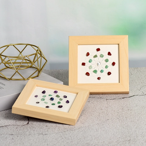 Natürlicher Kristallstein Energiegitter Deko-Bilderrahmen Holz Mandala Heilige Geometrie Heilendes Ornament Zuhause Deko