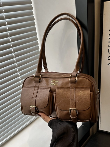 Borsa Sottobraccio Vintage In Pelle PU Per Donna Grande Capacità Tasche Anteriori Retro Pendolare Borsa Bowling