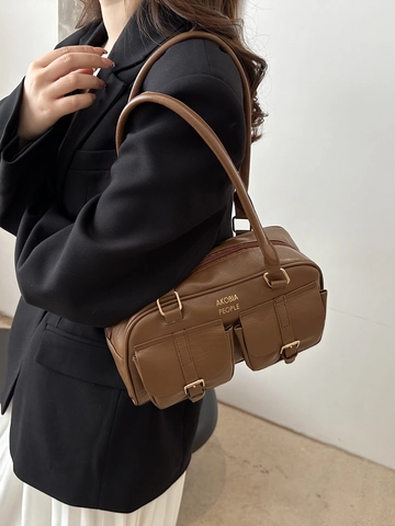 Borsa Sottobraccio Vintage In Pelle PU Per Donna Grande Capacità Tasche Anteriori Retro Pendolare Borsa Bowling