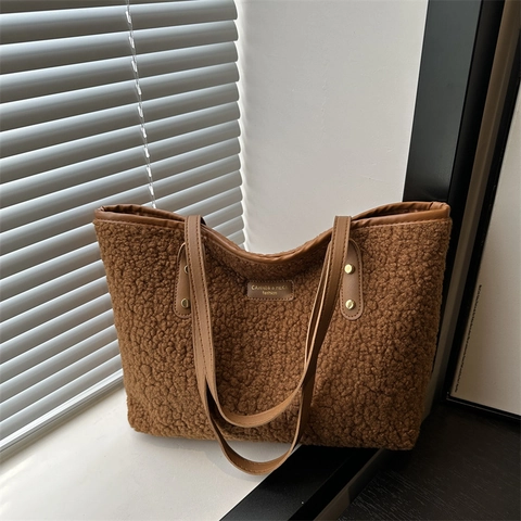 Borsa Tote In Pile Sherpa Grande Borsa A Mano In Lana Teddy Morbida Con Manici In Pelle PU Per Donne