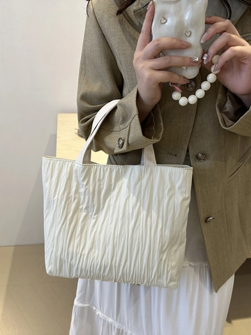 Damen Falten Tote Bag Aus Canvas Große Kapazität Magnetverschluss Pendler Lässig Vertikale Falten Stilvolle Handtasche