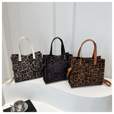 Borsa Tote Donna alla Moda con Stampa Leopardata in Tessuto Grande Capacità Tracolla Regolabile Borsa a Mano Pendolarismo