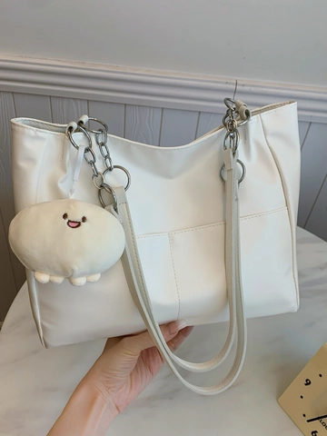 Large Capacity Women Tote Bag PU Leather Shoulder Bag Chain Strap Commute Fashion Summer Minimalist Solid Color Casual Handbag