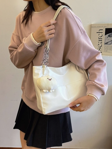 Large Capacity Women Tote Bag PU Leather Shoulder Bag Chain Strap Commute Fashion Summer Minimalist Solid Color Casual Handbag