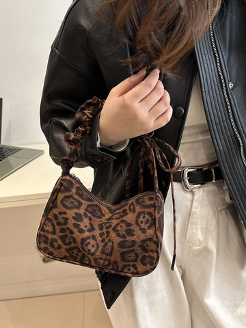 Borsa Sottobraccio Leopardata Da Donna Vintage Borsa A Tracolla In Tela Con Fiocco E Tracolla Pieghettata Con Zip