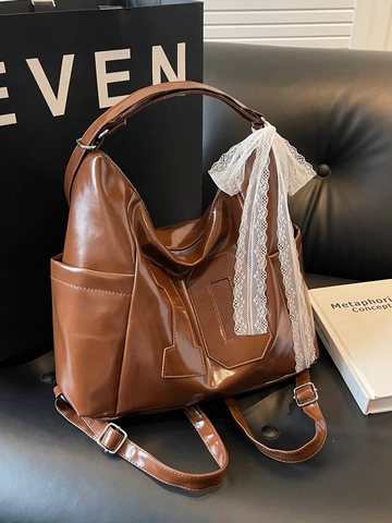 Borsa Tote Donna Grande Capacità Pelle PU Lucida Stile Vernice Con Fiocco In Pizzo Lavoro Pendolare Borsa A Spalla Versatile
