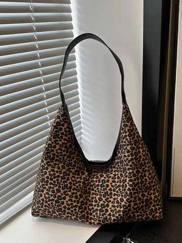 Leopardenmuster Canvas Tote Bag Große Kapazität Umhängetasche Damen Vintage Japanischer Stil Lässige Handtasche