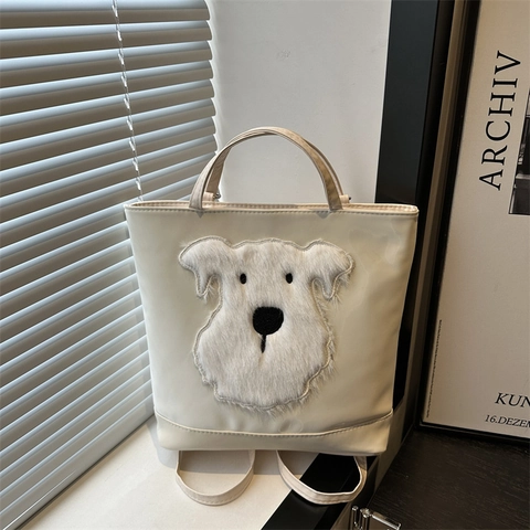 Borsa Tote da Donna con Patch in Peluche a Forma di Cane Pelle PU Grande Capacità Borsa a Spalla Casual Pendolarismo Estetica